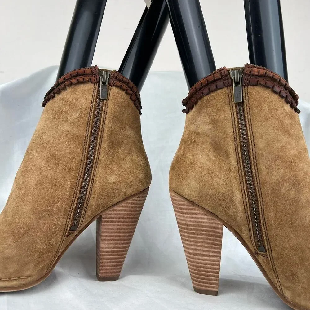 RARE Frye Madeline Trim Fringe Suede Ankle Bootie Size 8.5